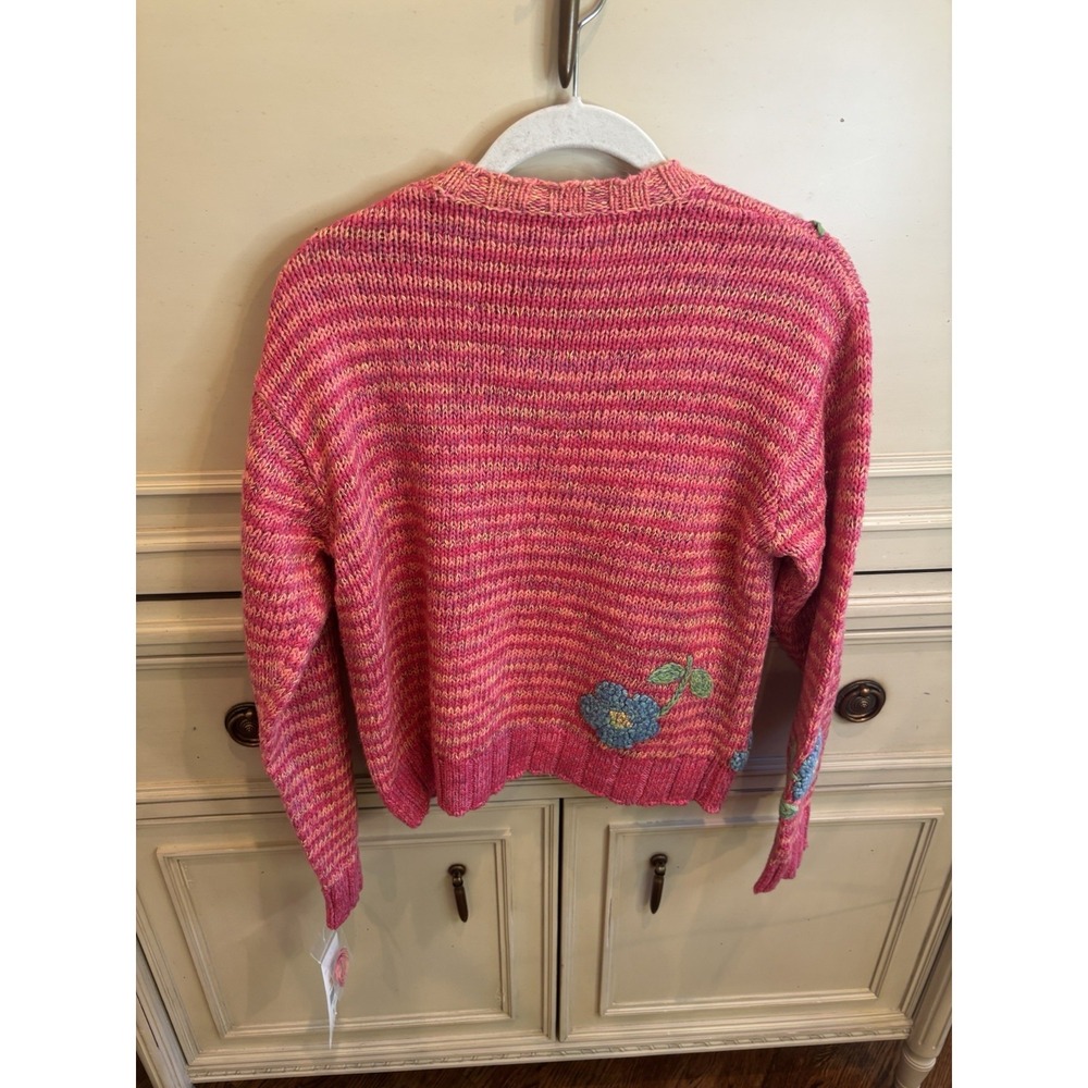 Susan Bristol NWT Embroidered Pink Orange Floral Sweater Small Cotton Striped - Picture 8 of 9